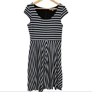 LOFT Cap Sleeve Dress Black Blue Striped Medium